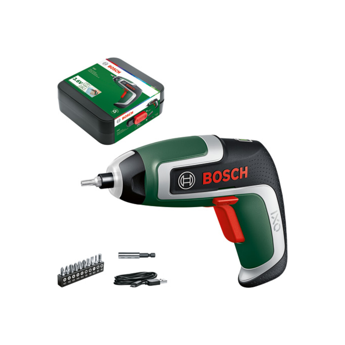 Bosch Akku-Schrauber IXO 7 mit 10 Stand. Bits u. Aufbewahrungsbox
