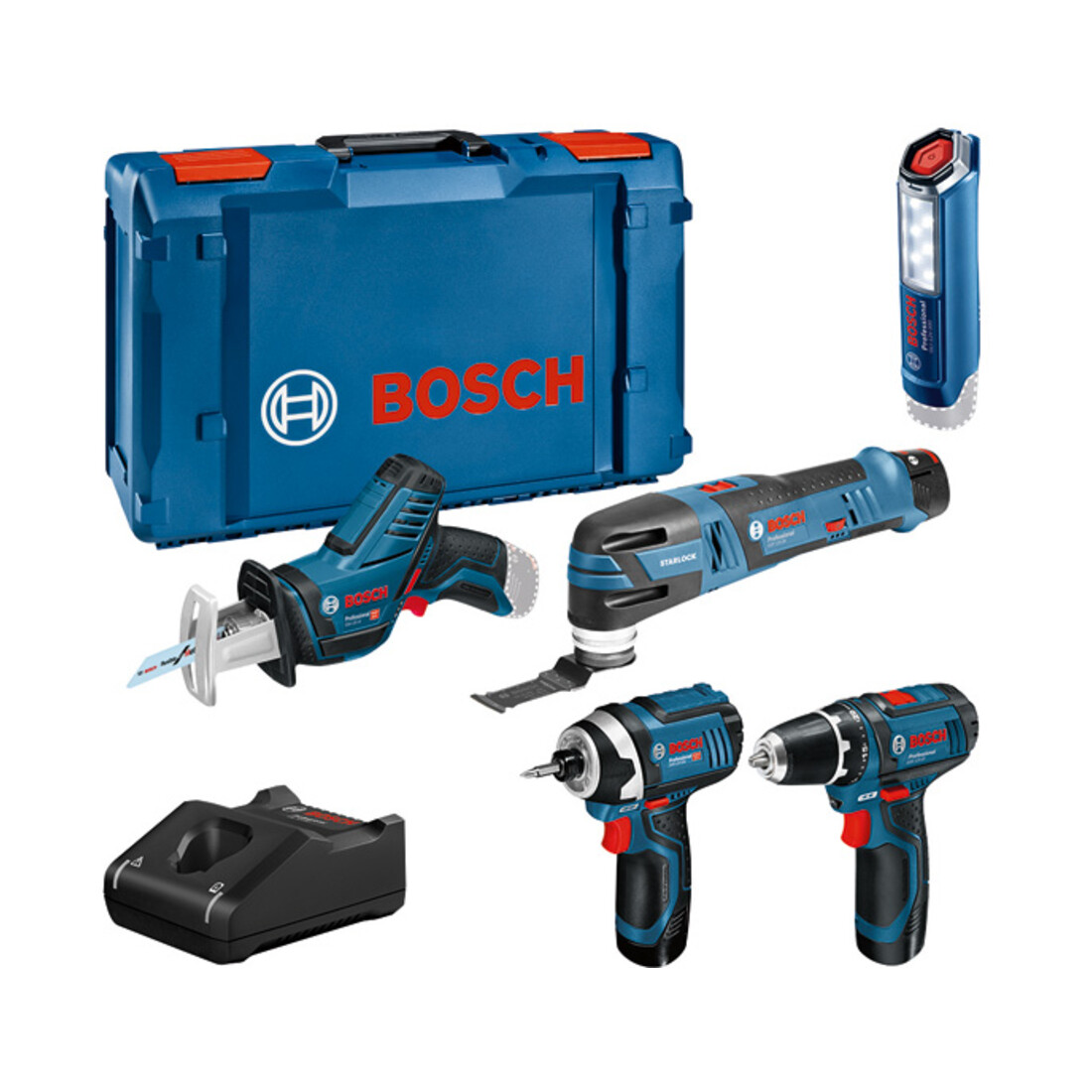 Bosch Combo Kit 5-tlg. 12V: GSR 12V-15/GOP 12V-28/GDR 12V-105/GSA 12V-14/GLI 12V-300