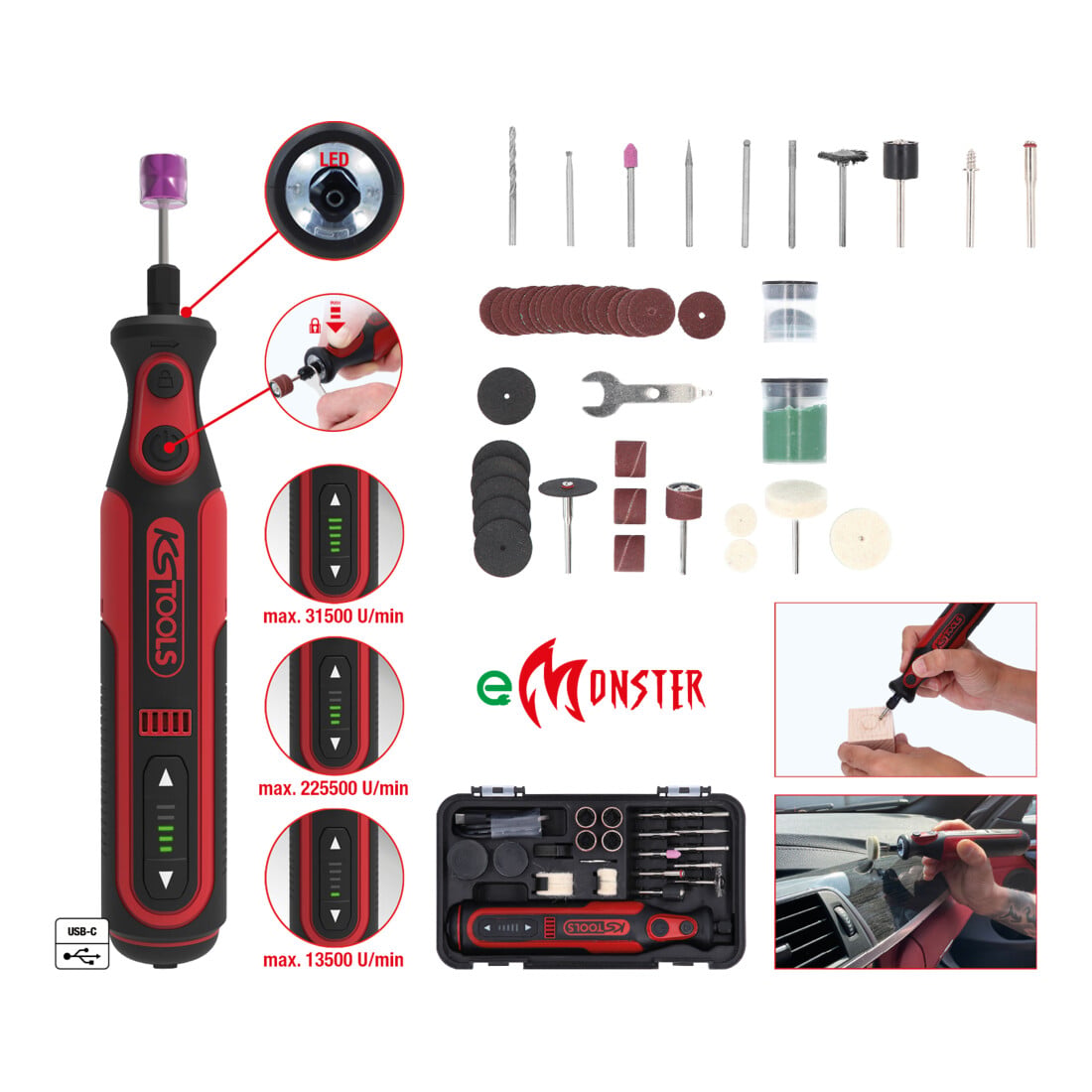 KS Tools eMONSTER Akku-Multifunktionswerkzeug-Satz mit 50 Zubehörteilen
