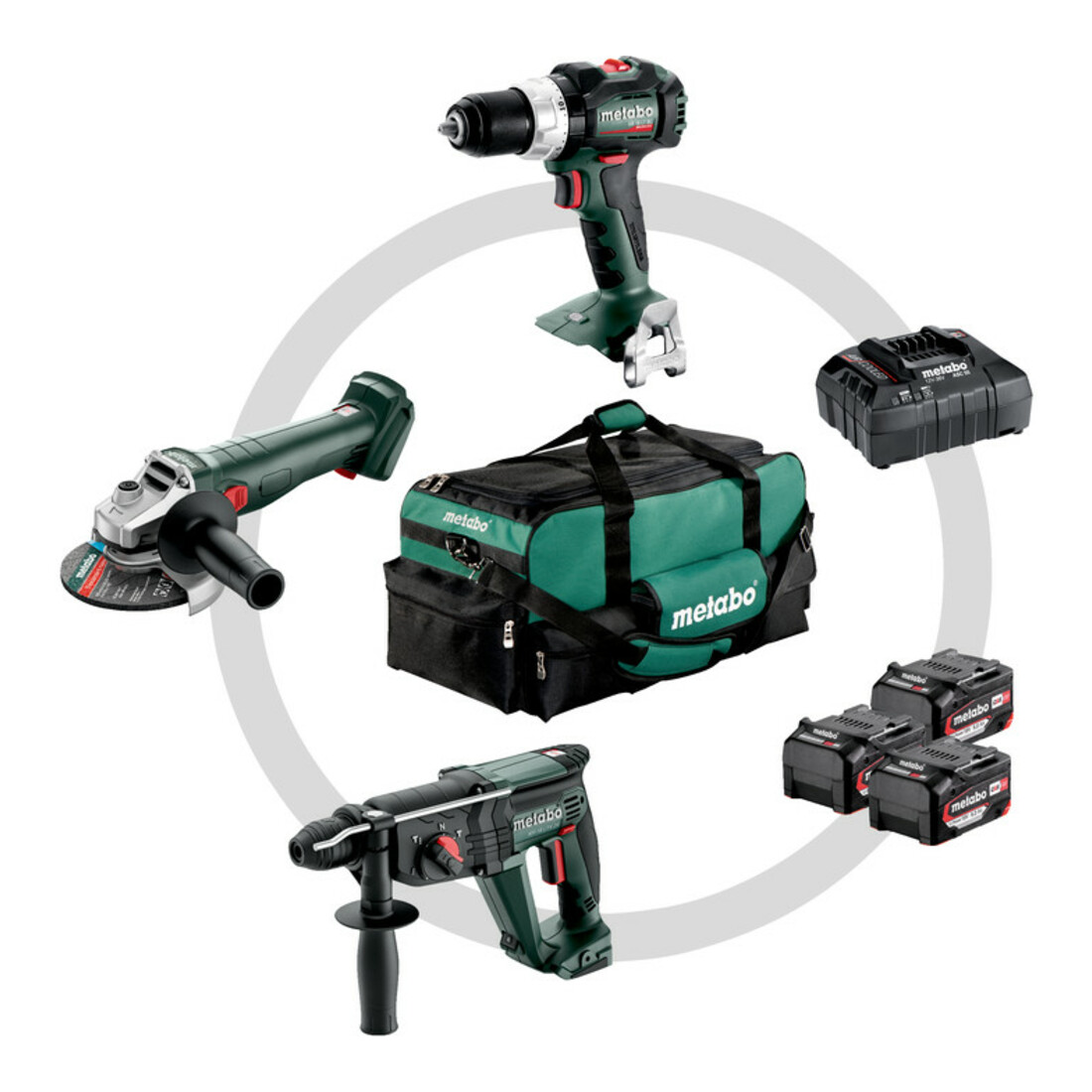 Metabo Akku Combo Set 3.1 18 V SB 18 LT BL + W 18 L 9-125 Quick + KH 18 LTX 24; Werkzeugtasche