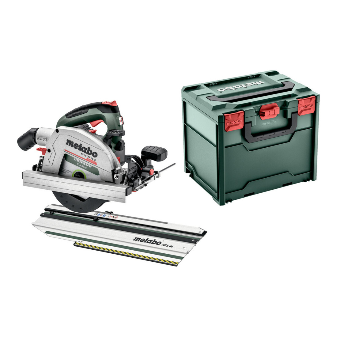Metabo Akku-Handkreissäge KS 18 LTX 66 BL Set mit Kappschiene KFS 44; metaBOX 340