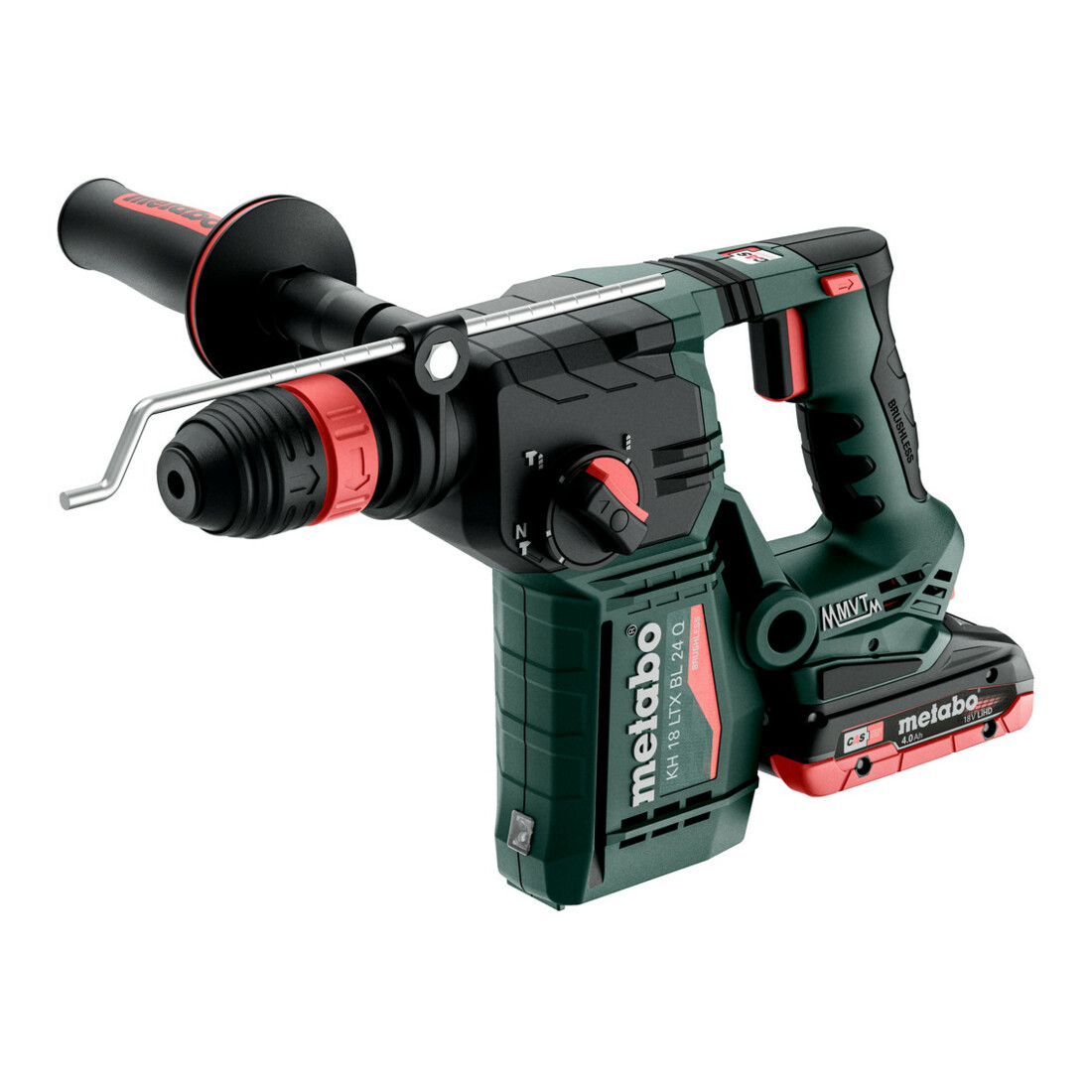 Metabo Akku-Kombihammer KH 18 LTX BL 24 Q mit Metabo-Quick-Wechselfutter; metaBOX 165 L; 18V 2x4Ah LiHD + ASC 55