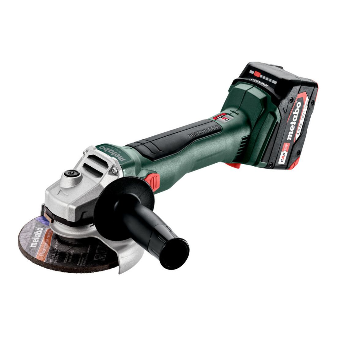 Metabo Akku-Winkelschleifer W 18 L BL 9-125 metaBOX 165 L; 18V 2x4Ah Li-Power + ASC 55
