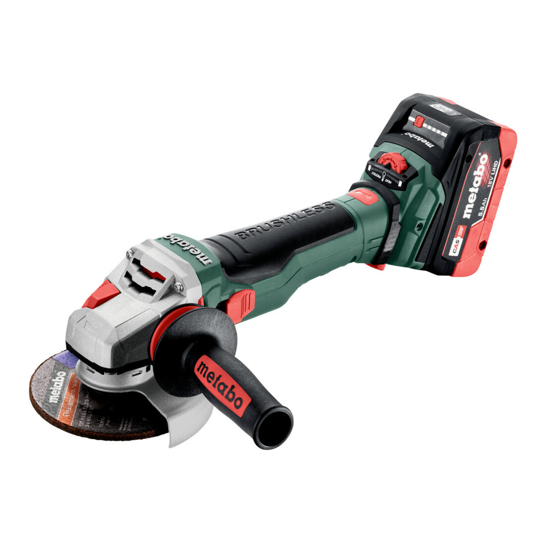 Metabo Akku-Winkelschleifer WVB 18 LTX BL 15-125 Quick metaBOX 165 L; 18V 2x5.5Ah LiHD + ASC 145