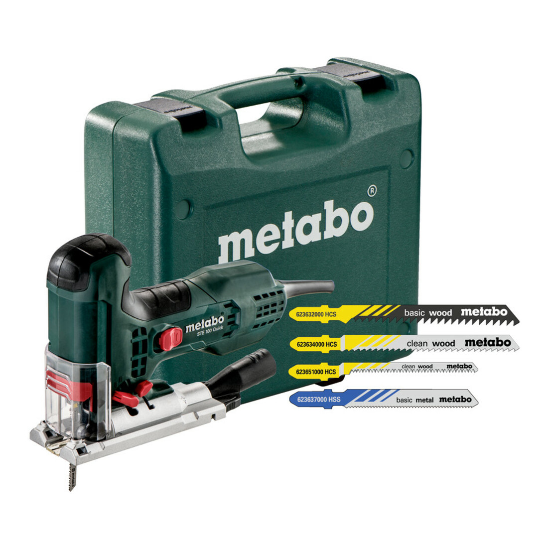 Metabo Stichsäge STE 100 Quick Set mit 20 Stichsägeblättern; Kunststoffkoffer